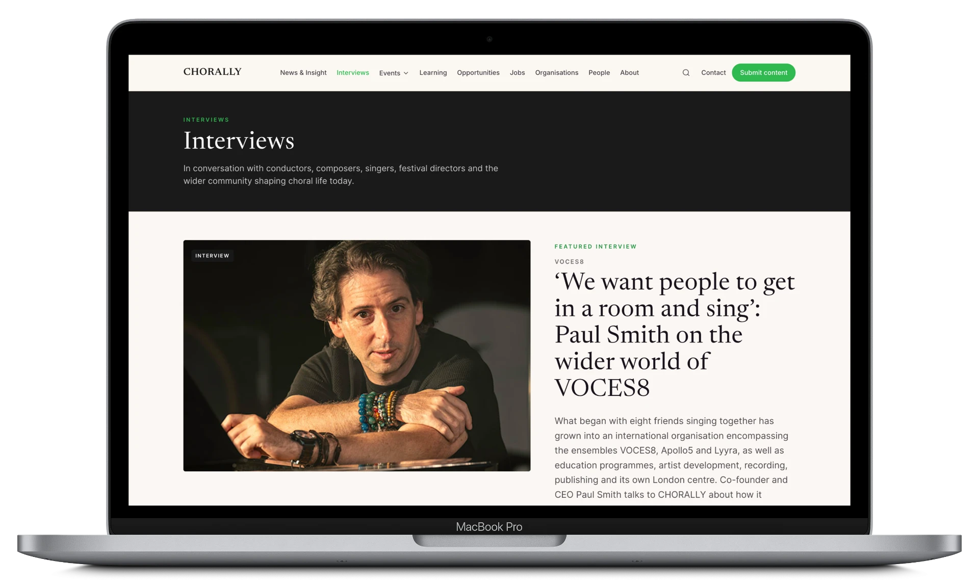 CHORALLY website shown on a laptop