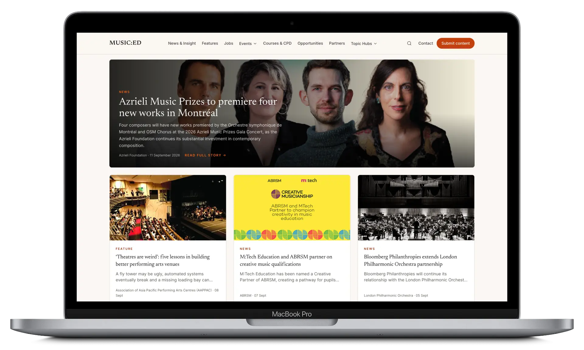 MUSIC:ED website shown on a laptop